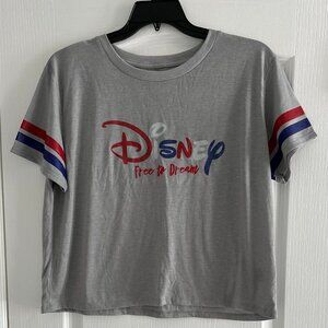 Disney Women’s “Free to Dream” Graphic Tee Gray Red White Blue | Size 3XL